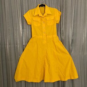 button up A-line midi yellow dress
